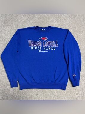 UMass Lowell Pullover Crewneck Sweatshirt Adult Medium Blue College Champion